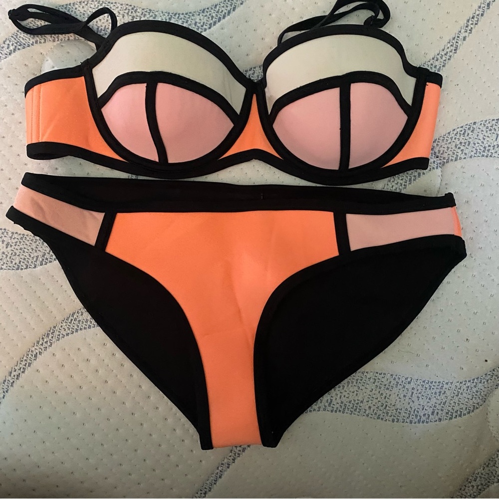 Triangl Swimwear Orange and Black Bikini Set